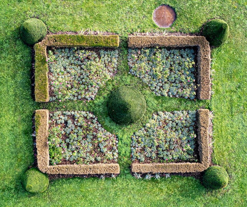 Hedging and shrub management in formal garden